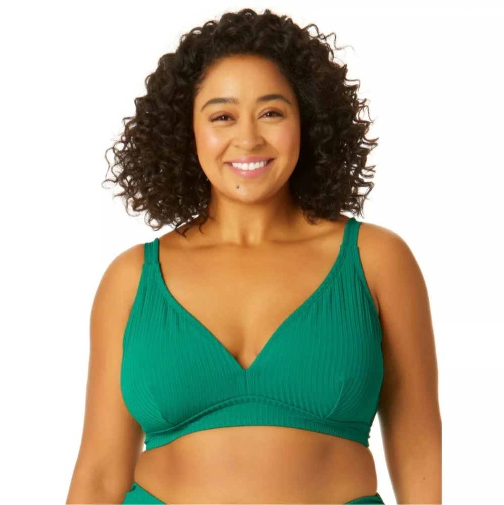 Time and Tru Women's Plus Size 3X Ribbed Bralette Bikini Swimsuit Top Green